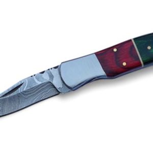Couteaux pliants personnalisés, lame artisanale à motif Damas, avec manche ergonomique et étui en cuir pour le camping et la chasse en plein air - Product Image 3