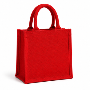 ถุงช้อปปิ้งปอกระเจาสีแดงลายใบไม้สีขาวขนาดเล็กถุงของขวัญแบบถือ - Product Image 6