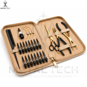 Premium Hair Extension Application Kit With Gold Finish Installation <b>Tools</b> Hair Sectioning Clips Pulling Needle and Luxury Carry - Product Image 3