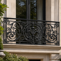 Rampe d'escalier en fer forgé ornée de fleurs, noire et dorée, de luxe, pour escalier en marbre, décoration intérieure de villa