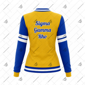 เสื้อแจ็คเก็ตวาร์ซิตี้สำหรับผู้หญิง แบรนด์กรีก Sigma Gamma Rho Sorority แบบขายส่ง ปักลายตามสั่ง ซิปแบบรูดขึ้นลง - Product Image 2