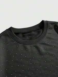 T-shirt personnalisé pour homme avec strass, 180 GSM, col rond, tissu tricoté, manches courtes, uni, streetwear hip-hop, logo imprimé - Product Image 5