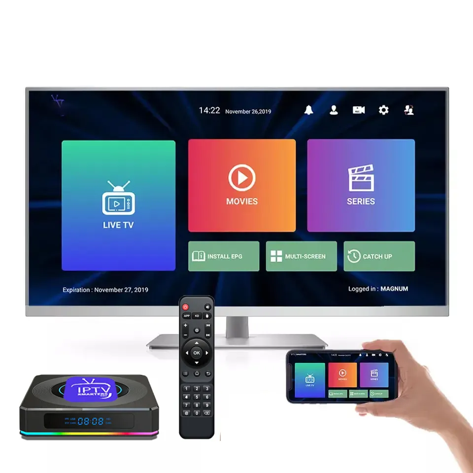 Android 12 Tv box iptv m3u Berlangganan 12 bulan Abonnement cobra reseller panel iptv 4k 5G Wifi 4k 4GB 32GB smart iptv reseller