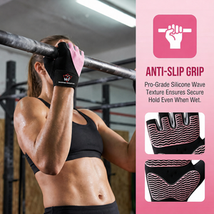 Warpro Industry <b>Half</b> Finger Gym Gloves Breathable Lightweight Non <b>Slip</b> Outdoor Weight Lifting Fitness Training Unisex Pink Black - Product Image 5