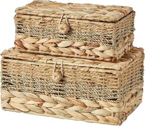 Panier en jacinthe d'eau avec couvercle, panier de rangement tissé écologique, fabricant en gros sur mesure, commande en gros - Product Image 1