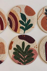 Handmade Round <b>Beaded</b> <b>Coasters</b> Bohemian Style Pastel Colorful Mats & Pads - Product Image 2