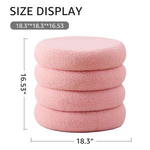 Pouf Contenitore Rotondo Moderno in Sherpa con Vassoio Ribaltabile, Sgabello da Toeletta in Teddy, Sedia Imbottita per Trucco, Arredo Casa - Product Image 2