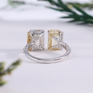 Classic Canary Yellow White Emerald Cut Diamond Open <b>Ring</b> Two Stone Toi et Moi Bypass <b>Crystal</b> Statement <b>Rings</b> Engagement <b>Ring</b> - Product Image 3