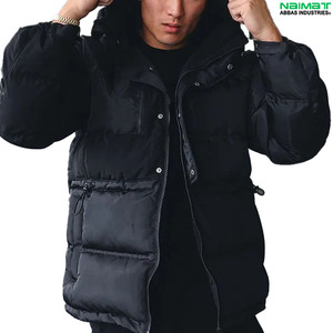 Chaqueta Acolchada Negra Sólida Personalizada con Capucha para Hombre, Abrigo Grueso Acolchado para Invierno, Ropa de Abrigo Cálida para Exteriores - Product Image 2