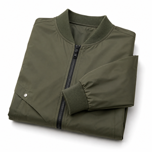Blouson bomber vert olive pour homme, fermeture éclair, col montant, coupe-vent décontracté en polyester, vêtement d'extérieur pour l'automne - Product Image 5