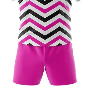 Ensemble d'uniformes de rugby personnalisés par sublimation, motif chevron rose, noir et blanc, unisexe, adulte, vêtements de sport respirants en polyester - Product Image 4