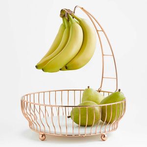 High Quality Rose Gold Luxury Fruit Basket with White Marble Display Stylish Storage Kitchen Tabletop Rack Latest Style - Product Image 1