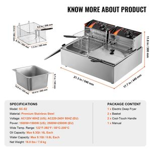 Friggitrice Elettrica Professionale da Banco con Doppio Serbatoio Rimovibile, Capacità 10L in Acciaio Inox per Uso Ristorante - Product Image 6