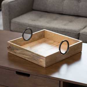 Modern Table Wooden Decorative Ottoman Serving Tray Rectangle Acacia Wood with Handles Color Changing - Product Image 3