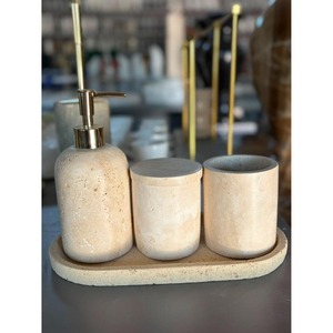 Marble Bathroom Set Three-Piece Oval Minimalist Soap Dispenser <b>Toothbrush</b> <b>Holder</b> Tray Easy To Clean - Product Image 5