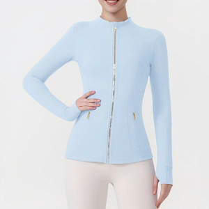 Wholesale Original Gold Define Printed Yoga Apparel-Women's Gold <b>Zipper</b> Top Stand Collar Slim-Fit Lightweight Quick Dry Bomber - Product Image 5