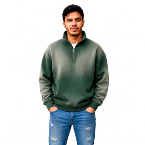 Sudadera con cremallera corta para hombre, efecto desgastado, personalizada, para marcas de ropa urbana, venta al por mayor, marca privada, fabricante de ropa OEM, proveedor de fábrica - Product Image 2