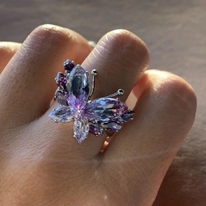 Purple Crystal Butterfly <b>Ring</b> for Unisex Luxury Sparkling Diamond Sterling <b>Silver</b> Hip Hop IGI Certified Fashion <b>Statement</b> - Product Image 3