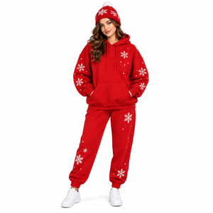 Custom Christmas Tracksuit Set Wholesale Christmas Hoodie Jogger Set OEM Winter Fleece Tracksuit Christmas Snowflake Hoodie Set - Product Image 1