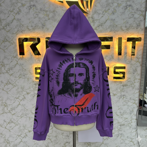 เสื้อฮู้ดดี้โอเวอร์ไซส์แบบครอปพิมพ์ลายกราฟิกสไตล์วินเทจผ้าฝ้ายเฟรนช์เทอร์รี่สำหรับสตรีทแวร์ รับผลิตแบบ OEM ODM - Product Image 3