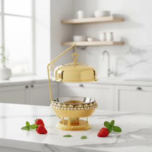 High End Chinese Style Warm Toned Round Casserole Dish with Lid and Stand Polished Metal Design Durable Construction - Product Image 4