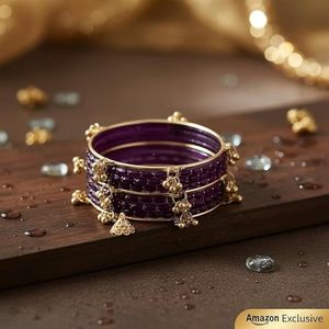 Bright Blue <b>Gold</b> Plated Trendy Glass Kashmiri <b>Bangles</b> with Pearl Detailing for Wedding & Traditional Wear at Wholesale Price - Product Image 4