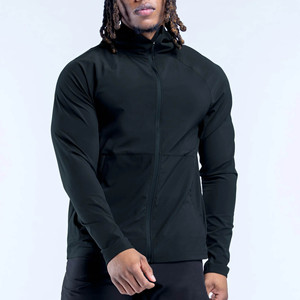 Top Selling OEM Custom Logo Black Full Zip Up Men's <b>Jackets</b> Breathable Lightweight Polyester Fabric Gym <b>Workout</b> <b>Jacket</b> For Men - Product Image 4