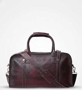 Burgundy Genuine Leather Eco-Friendly Lightweight Water Resistant Luxury Weekender Duffle <b>Bag</b> Polyester Lining for Men - Product Image 2