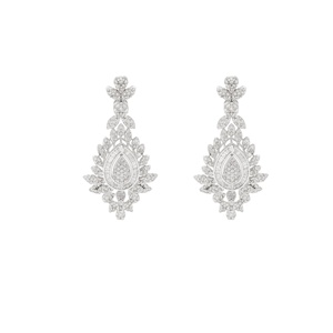 Women's 14K Yellow Gold Rhodium Plated Symmetrical <b>Dangle</b> <b>Earrings</b> with Natural <b>Diamond</b> Accent Round Brilliant Cut - Product Image 1