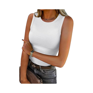 Débardeurs sans manches à col montant pour femmes, rayés, en viscose, coupe courte, style doux et tendance - Product Image 1
