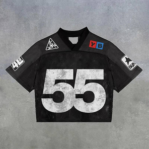 Custom Logo Men's Oversized 100% Cotton Breathable Mesh T-<b>Shirt</b> <b>Star</b> Graphic Cropped Varsity Streetwear Apparel Manufacturer - Product Image 1
