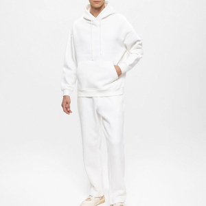 Ensemble de survêtement blanc à capuche pour homme, couleur unie, en coton, décontracté, sweat-shirt et pantalon, coupe ample, pour l'automne - Product Image 6