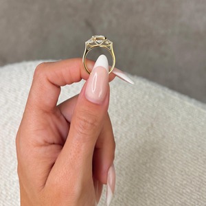 3.5 Carat Emerald Cut Three <b>Stone</b> Lab Grown Diamond Engagement Ring _ Half Bezel Side Pear Shapes _ 14k Gold Anniversary Ring - Product Image 5