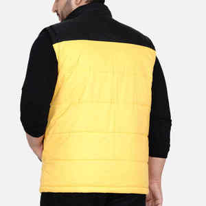 Black <b>White</b> Yellow Tricolor <b>Men</b> Puffer <b>Vest</b> Polyester Colorblock Quilted Sleeveless High Collar Thermal Casual Winter Outerwear - Product Image 2