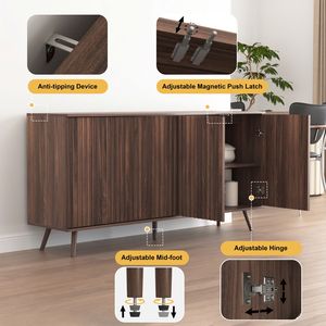 Credenza Lunga a 4 Ante in Legno, Mobile Buffet, Consolle, Bar Caffè, Armadietto Contenitore - Categoria Prodotti - Product Image 4