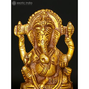 Juego de esculturas de latón pequeñas hechas a mano de 3 pulgadas de Lakshmi Ganesha y Saraswati para decoración del hogar y Templo hecho en La India - Product Image 3