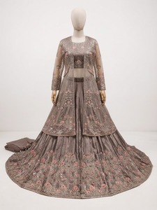 Women's Grey Embroidered Lehenga Set with <b>Jacket</b> & Dupatta Traditional Indian Pakistani <b>Wedding</b> Outfit by WS INTERNATIONAL - Product Image 3