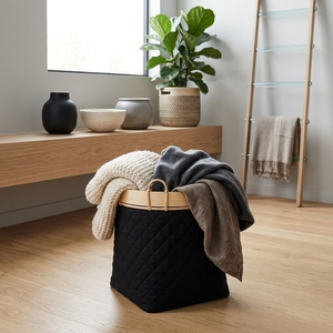 Rafika <b>Basket</b> Black Woven Natural Fiber Storage Bin <b>Plant</b> Pot Planter Decorative Home Organizer Laundry <b>Basket</b> Holder - Product Image 2