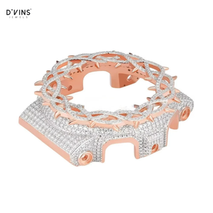 D'VINS Lunette de montre Hip Hop plaquée or rose, motif épines de gazon, Moissanite, 19-25MM, Remplacement de protection de montre pour Dj13254hj - Product Image 4