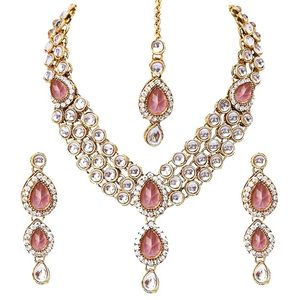 Parure Collier et Boucles d'Oreilles en Alliage Plaqué Or pour Femme, Bijoux de Mariage, Cristal Taillé Poire, Strass, Style Classique, Design Rani Haar - Product Image 1
