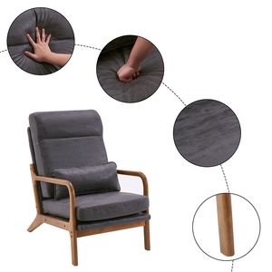 Poltrona da Interno con Schienale Alto, Braccioli in Legno Massello, Telaio in Ferro, Tessuto Bronzato Grigio Scuro, Ecologica, per Soggiorno - Product Image 2