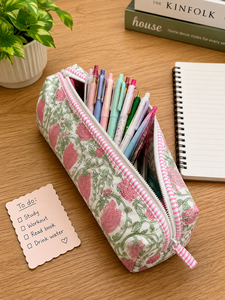 <b>Large</b> Capacity Luxury Eco-Friendly Quilted Cotton Pencil Pouch Floral Zipper Stationery <b>Storage</b> School Office Travel Students - Product Image 1