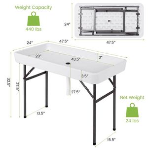 4 Feet Plastic Party Ice <b>Folding</b> <b>Table</b> with Matching Skirt for Outdoor Camping & Hiking - Product Image 5