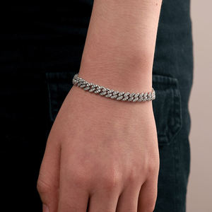 Pulsera de Cadena de Diamantes Chapada en Oro y Rodio sobre Plata 925 para Hombre, Corte Brillante Redondo, Micro Pavé, Geométrica, de Lujo, para Uso Diario - Product Image 5