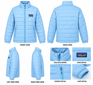 Manteau d'hiver matelassé 100 % duvet bleu marine pour homme, col montant, fermeture éclair sur le devant, logo, vêtement d'extérieur décontracté, coupe classique - Product Image 3