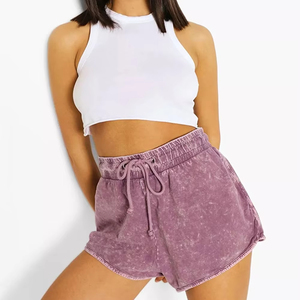 Shorts décontractés pour femmes de haute qualité, 100% coton, lavés à l'acide, tendance, écologiques, taille élastique, séchage rapide, respirants - Product Image 1