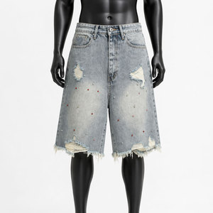 <b>Soft</b> Cotton Summer Men <b>Jeans</b> Jorts With Classic With Pocket Button Fly Design For Casual Street And Holiday Wear - Product Image 1