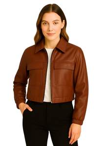 Vestes en cuir souple de haute qualité 2026, couleur bordeaux, en véritable peau de mouton, pour femmes, prix de gros - Product Image 2