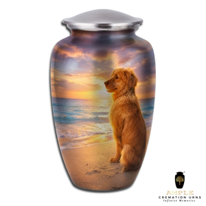 Pet Dog Cremation <b>Urn</b> Eco-Friendly 220 Cubic Inch Capacity Beach Ocean Sunset Theme <b>Large</b> Aluminum <b>Urn</b> for Ashes Memorial - Product Image 2