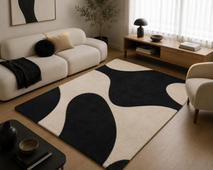 Hand Tufted Wool Rug Organic Abstract Matisse Style Black <b>Cream</b> Modern Carpet for Living Room Designer Statement OEM - Product Image 4